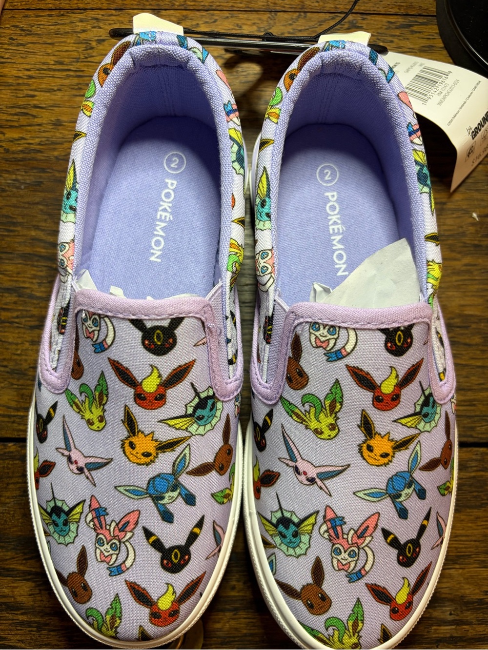 Pokemon Kids Slip-On Sneakers in Lavender with Multicolor Eevee Evolutions